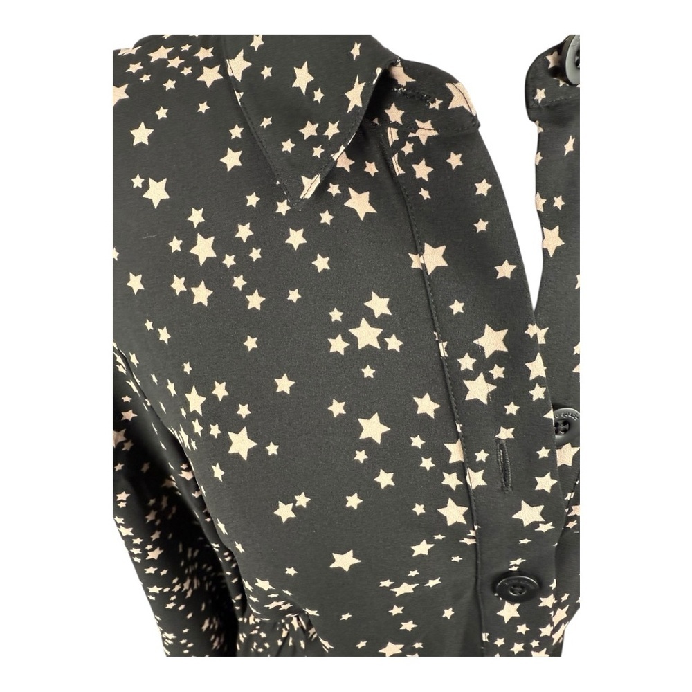 Kate Spade New York Star Print Shirt Dress Black Pink Tie Waist Ruffle Hem NWT 6 - Picture 7 of 11